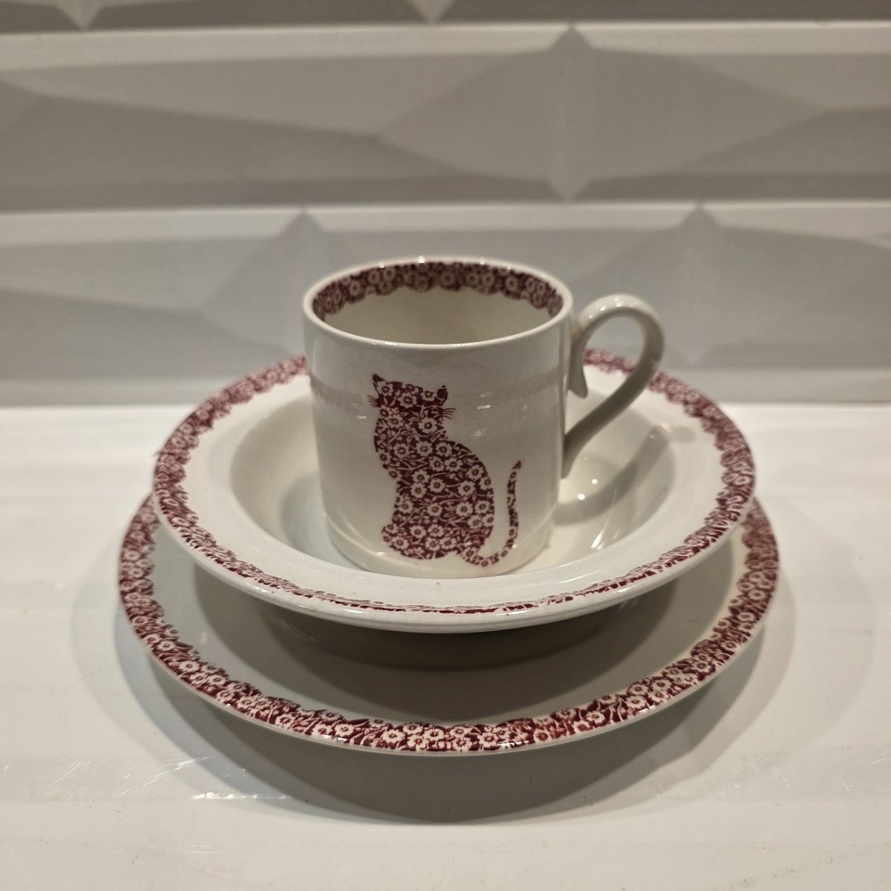 HTF  Royal Crownford‎ Staffordshire CALICO RED CAT Child Place Setting